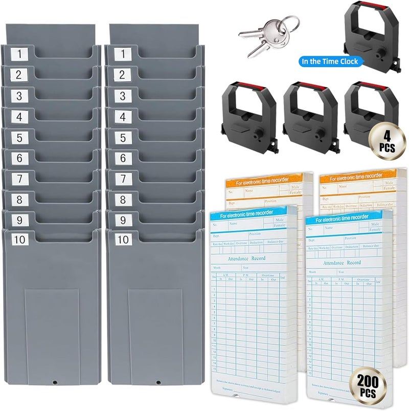 TooCust Time Clock Bundle with 200 Time Cards, 4 Ink Ribbons, 2 Ten-Slot Time Card Racks, & 2 Security Keys, Auto-Align Employee Time Clocks for Small Business - Image 5